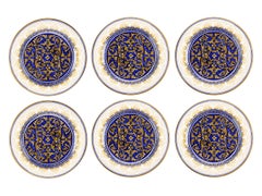 Charger Plate Set Six Dinner Plates Table Serveware Majolica Blue Painted Damask