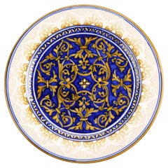 Charger Plate Set Six Dinner Plates Table Serveware Majolica Blue Painted Damask