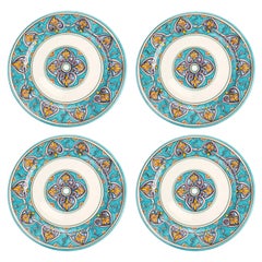 Charger Plate Set Four Dinner Plates Serveware Majolica Aquamarine Hand Painted