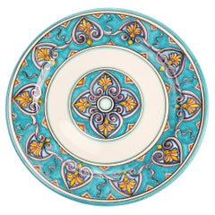 Charger Plate Set Four Dinner Plates Serveware Majolica Aquamarine Hand Painted