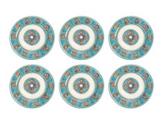 Charger Plate Set Six Dinner Plates Table Serveware Majolica Aquamarine Painted