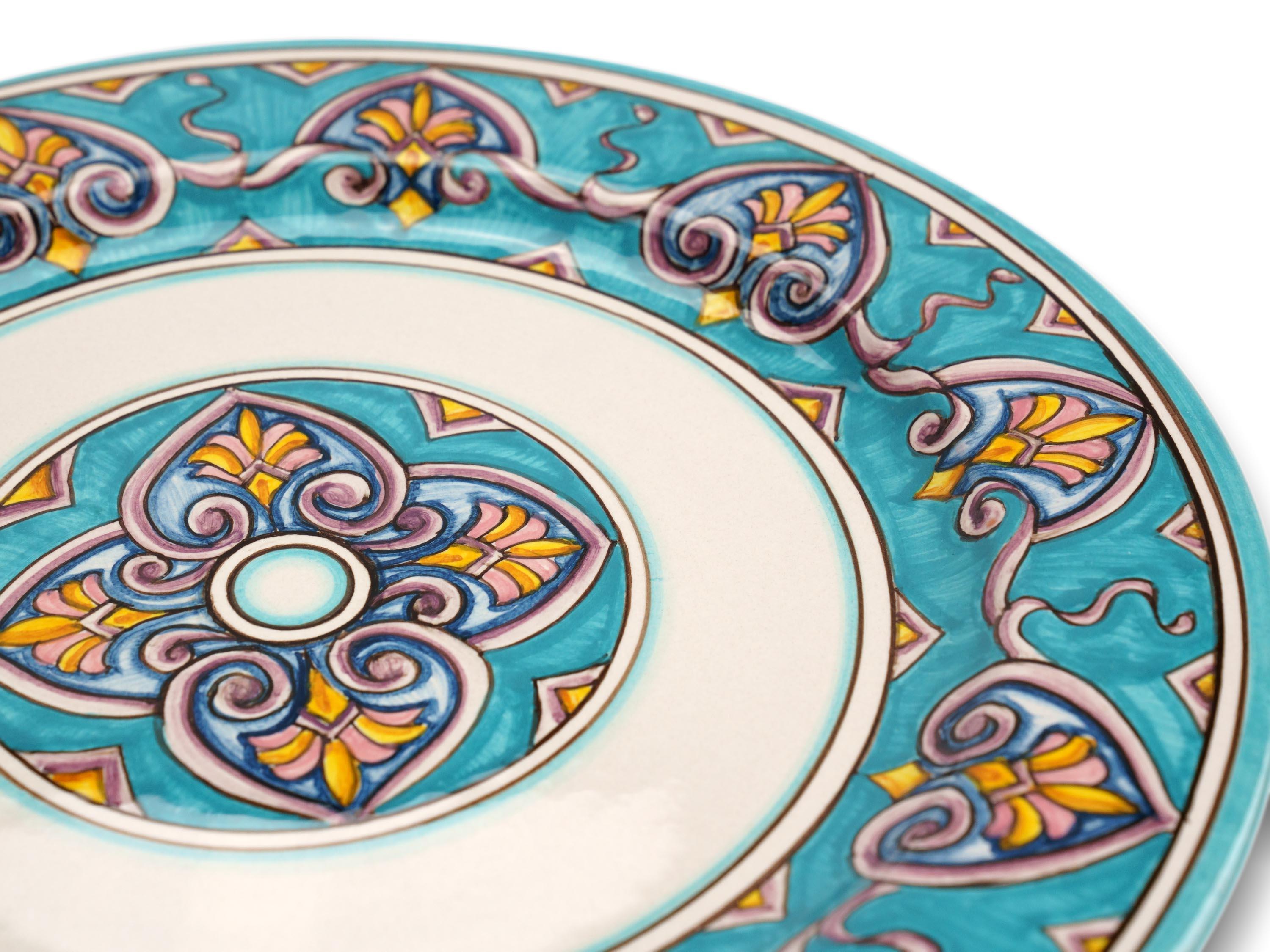 Ceramica Set di piatti da portata Sei piatti per la cena Servizio da tavola Maiolica Acquamarina dipinta in vendita