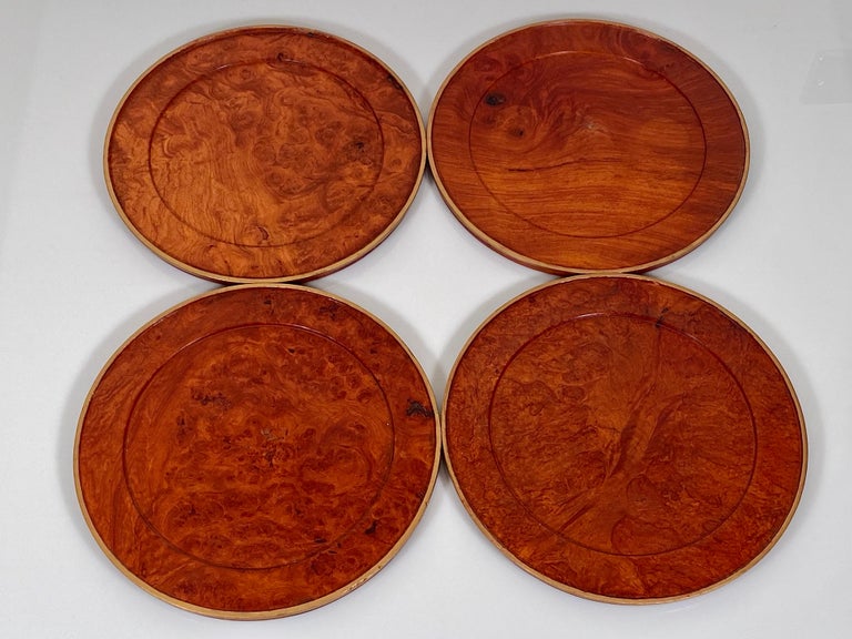 Charger Plates Burr Walnut PlaceMat Carved Wood Vintage Modernist For