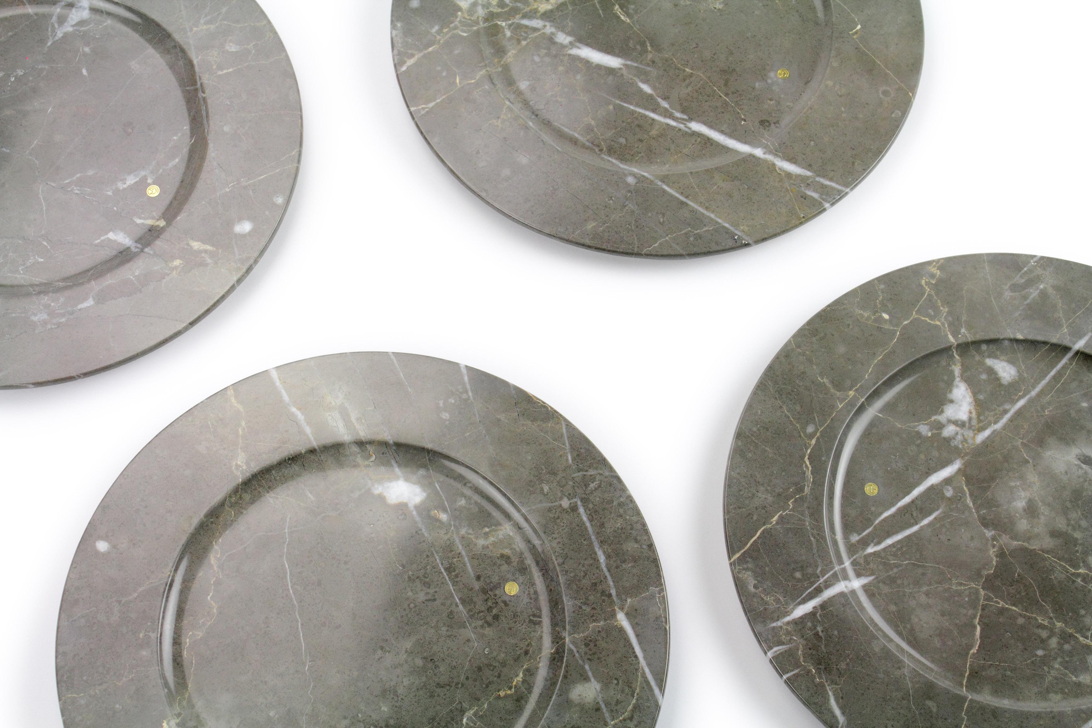 Charger Plate Platters Serveware Set of 6 Imperial Grey Marble Handmade Italy For Sale 2