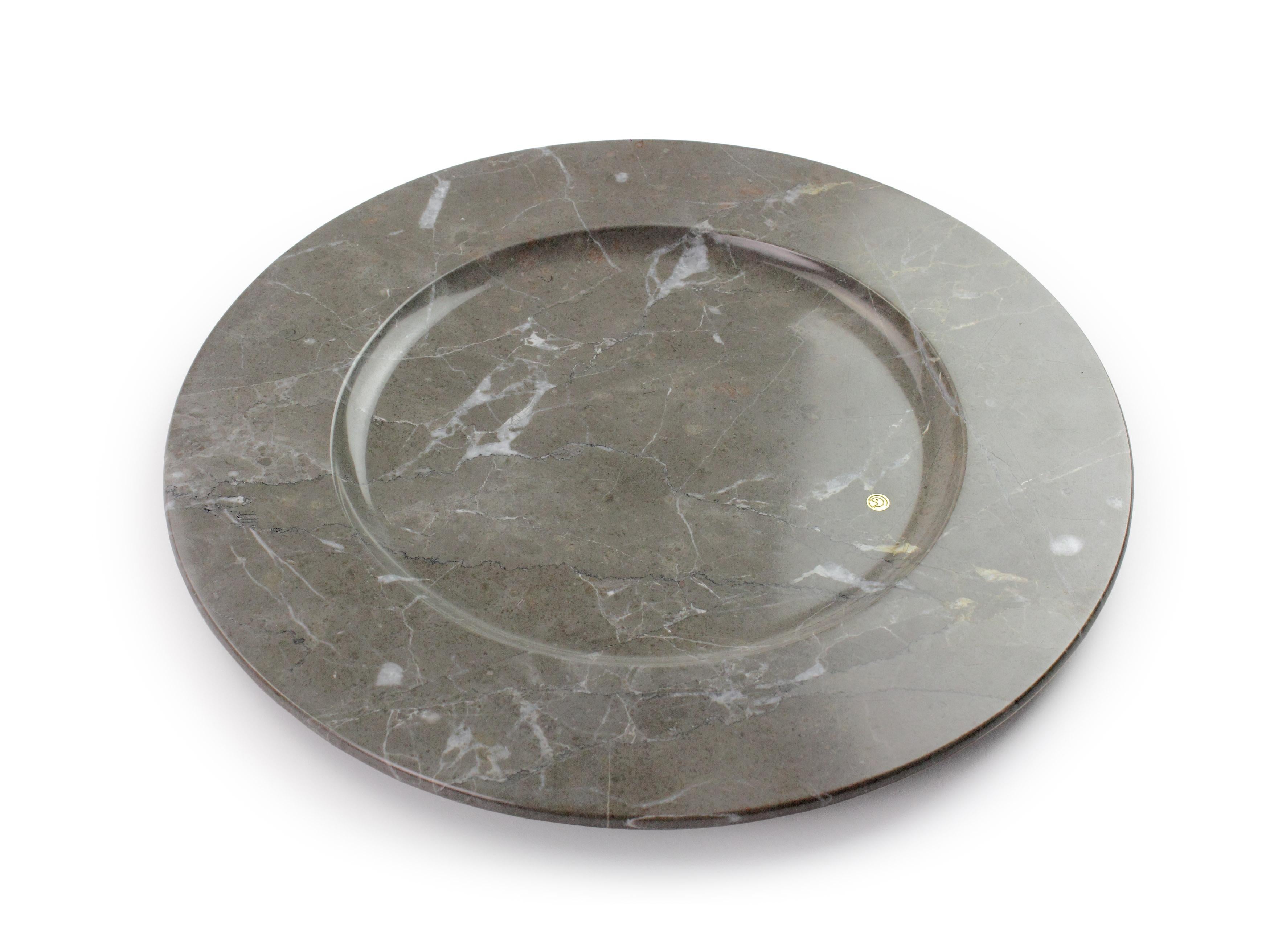 Charger Plate Platters Serveware Set of 6 Imperial Grey Marble Handmade Italy For Sale 3