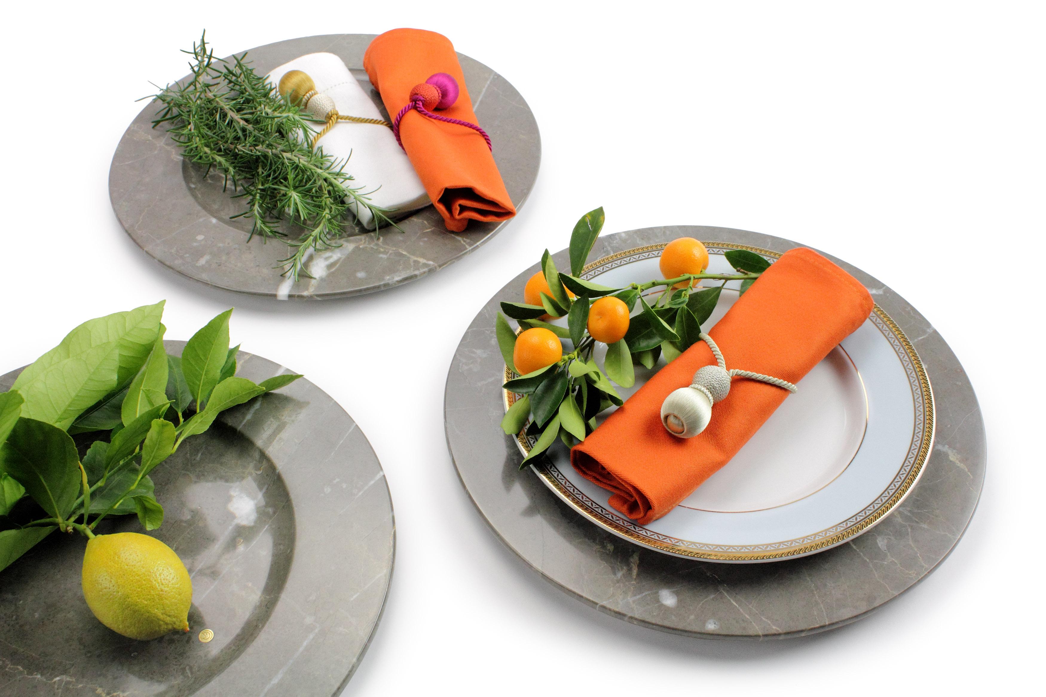 Modern Charger Plate Platters Serveware Set of 6 Imperial Grey Marble Handmade Italy For Sale