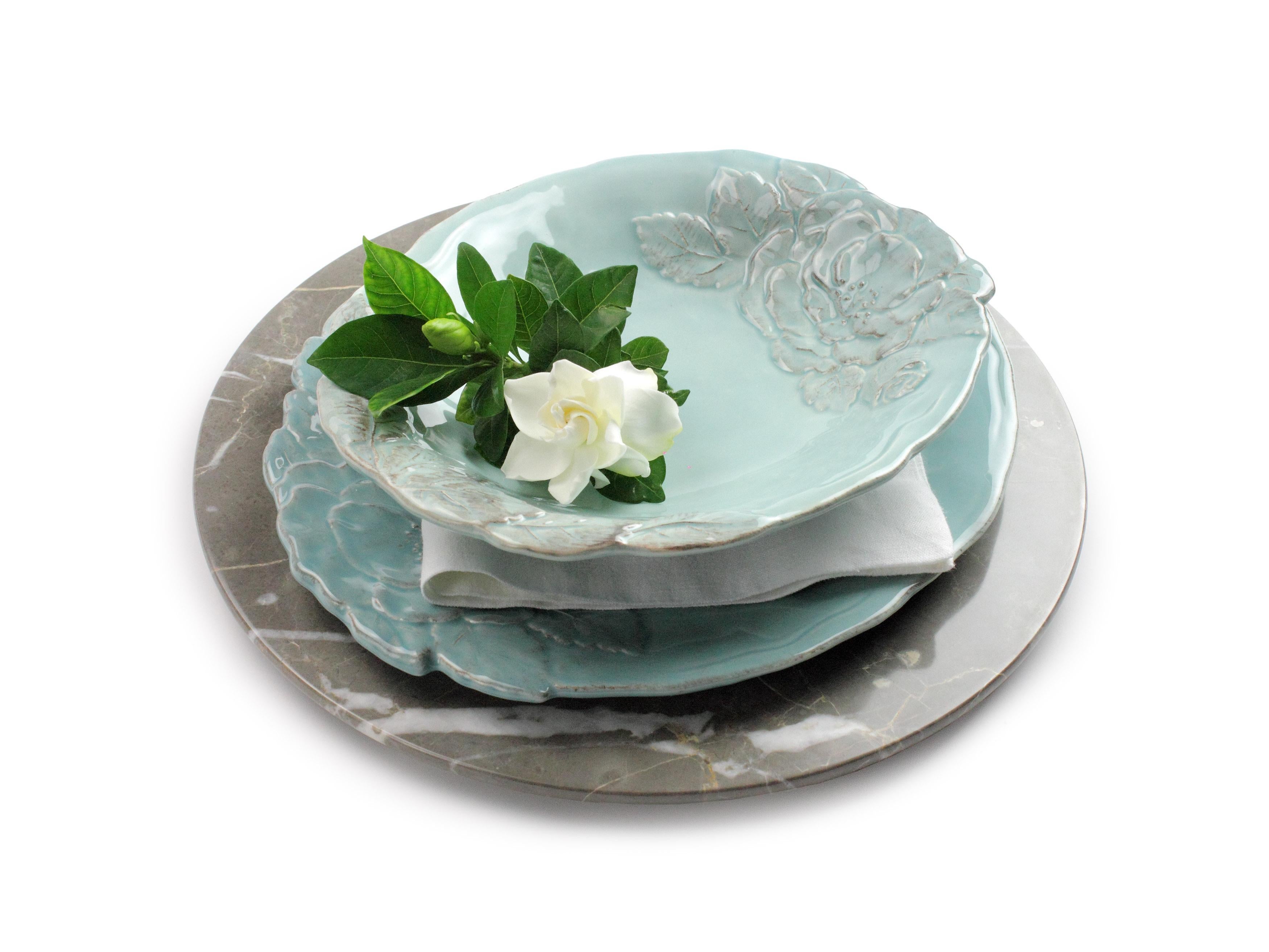 Italian Charger Plate Platters Serveware Set of 6 Imperial Grey Marble Handmade Italy For Sale