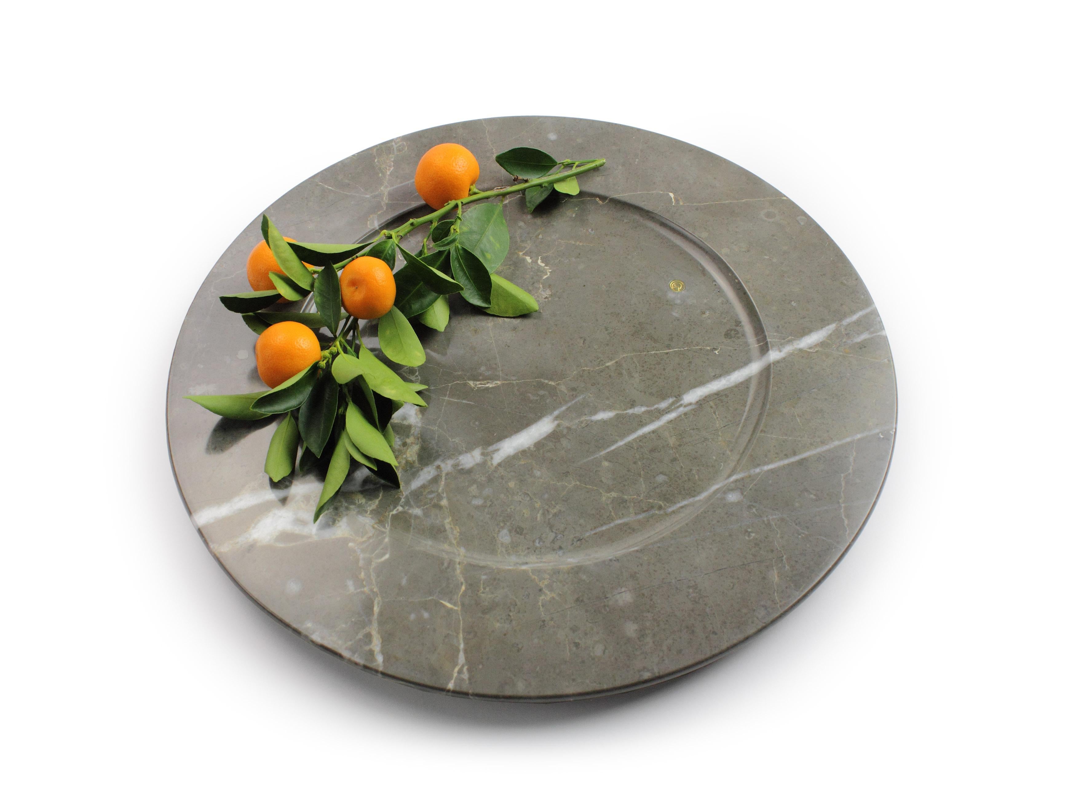 Set of 6 hand carved charger plates from imperial grey marble. Multiple use as charger plates, plates, platters and placers.

Dimensions: D 33 x H 1.9 cm. Available in different marbles, onyx and quartzite. 

100% Hand made in Italy. 

Marble is a