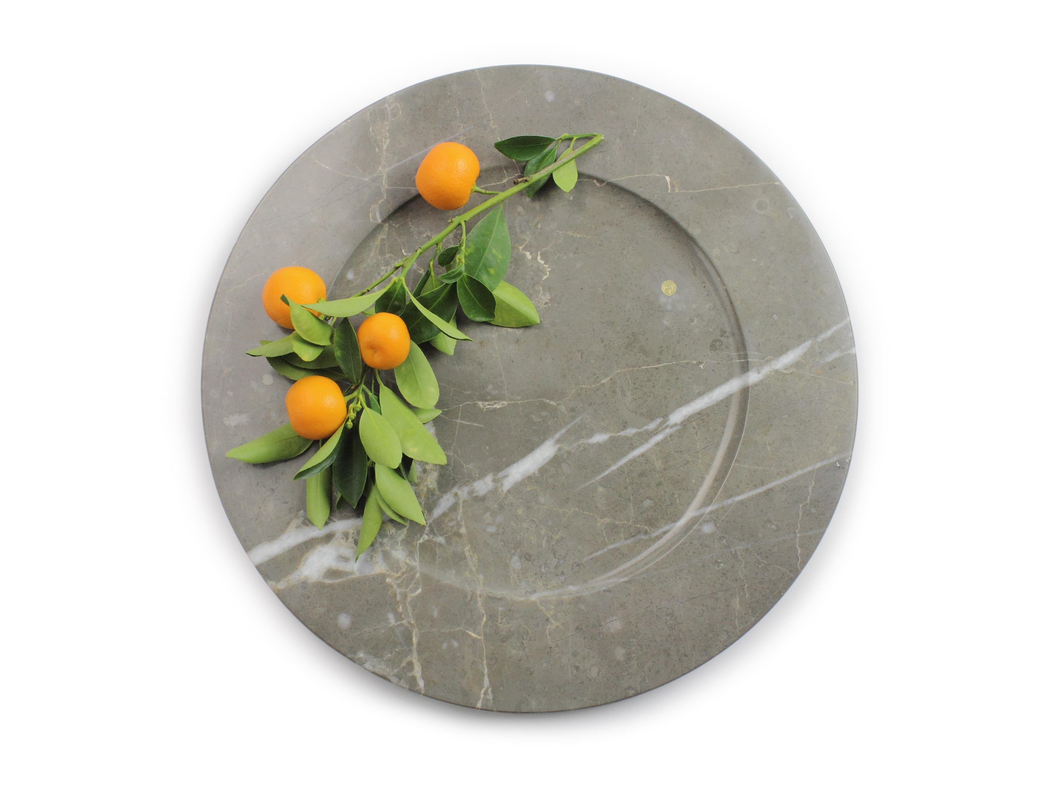 Charger Plate Platters Serveware Set of 4 Imperial Grey Marble Handmade Italy For Sale 6