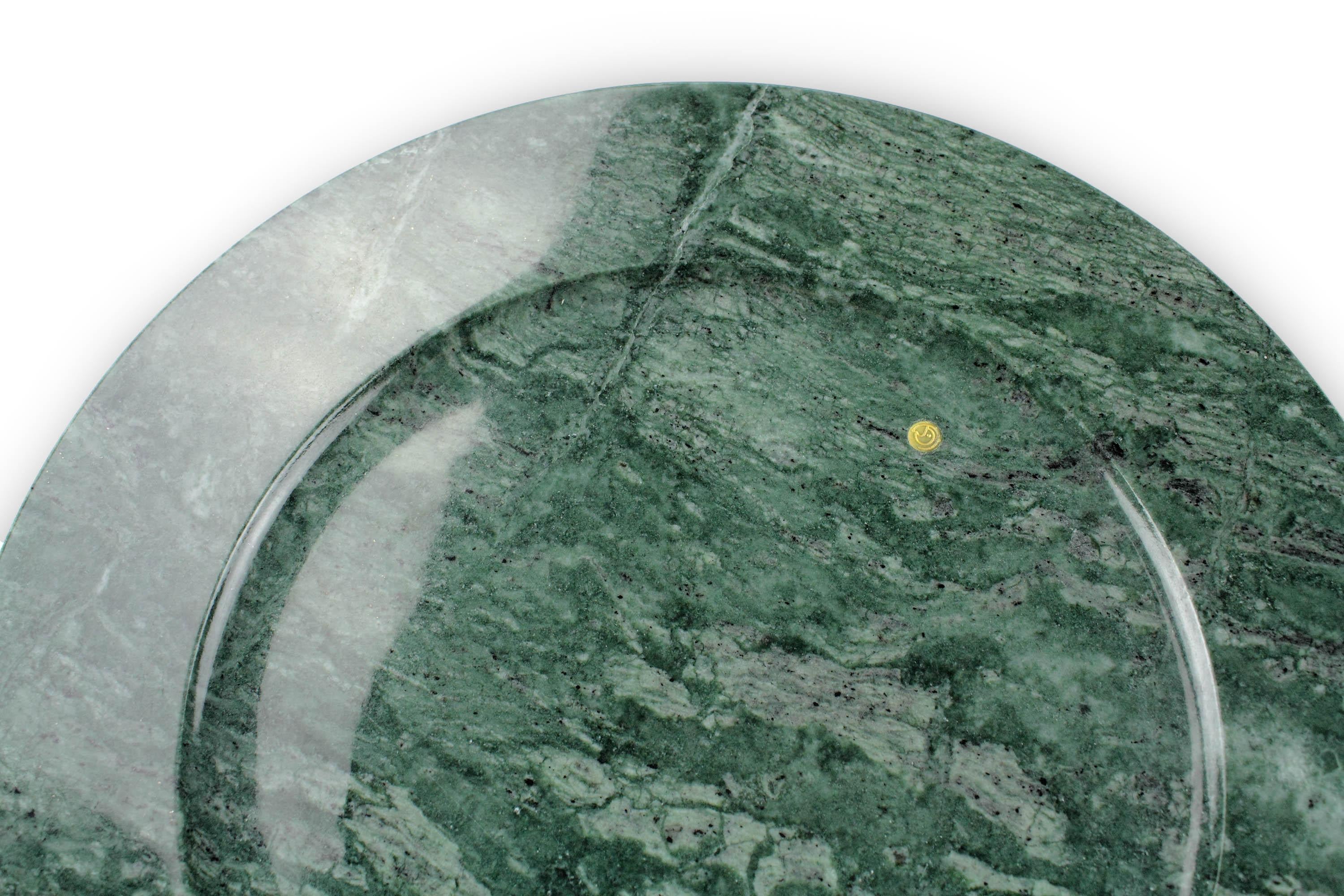 Modern Charger Plate Platters Serveware Set of 4 Imperial Green Marble Handmade Italy For Sale