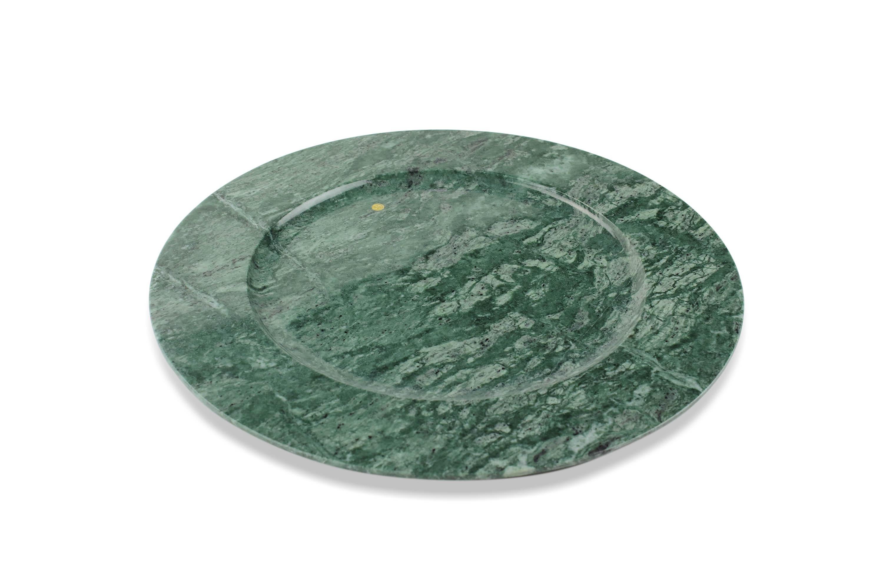 Italian Charger Plate Platters Serveware Set of 4 Imperial Green Marble Handmade Italy For Sale