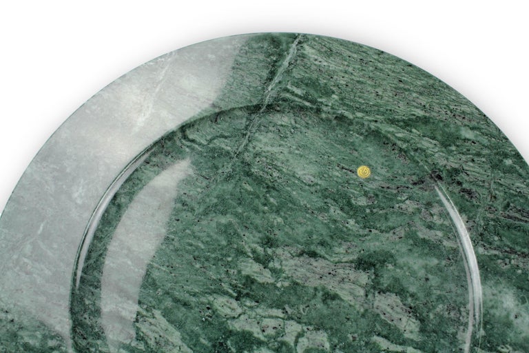 Modern Charger Plates Platters Serveware Set of 6 Imperial Green Marble Handmade Italy For Sale