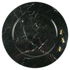 Charger Plates Platters Serveware Set of Four Black Marquina Marble Brass Inlay 