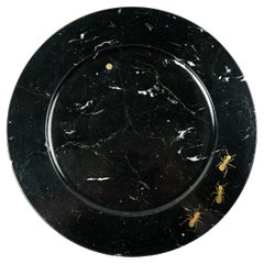 Juego de Seis Platos Cargador Platos para Servir Mármol Marquinia Negro con Latón
