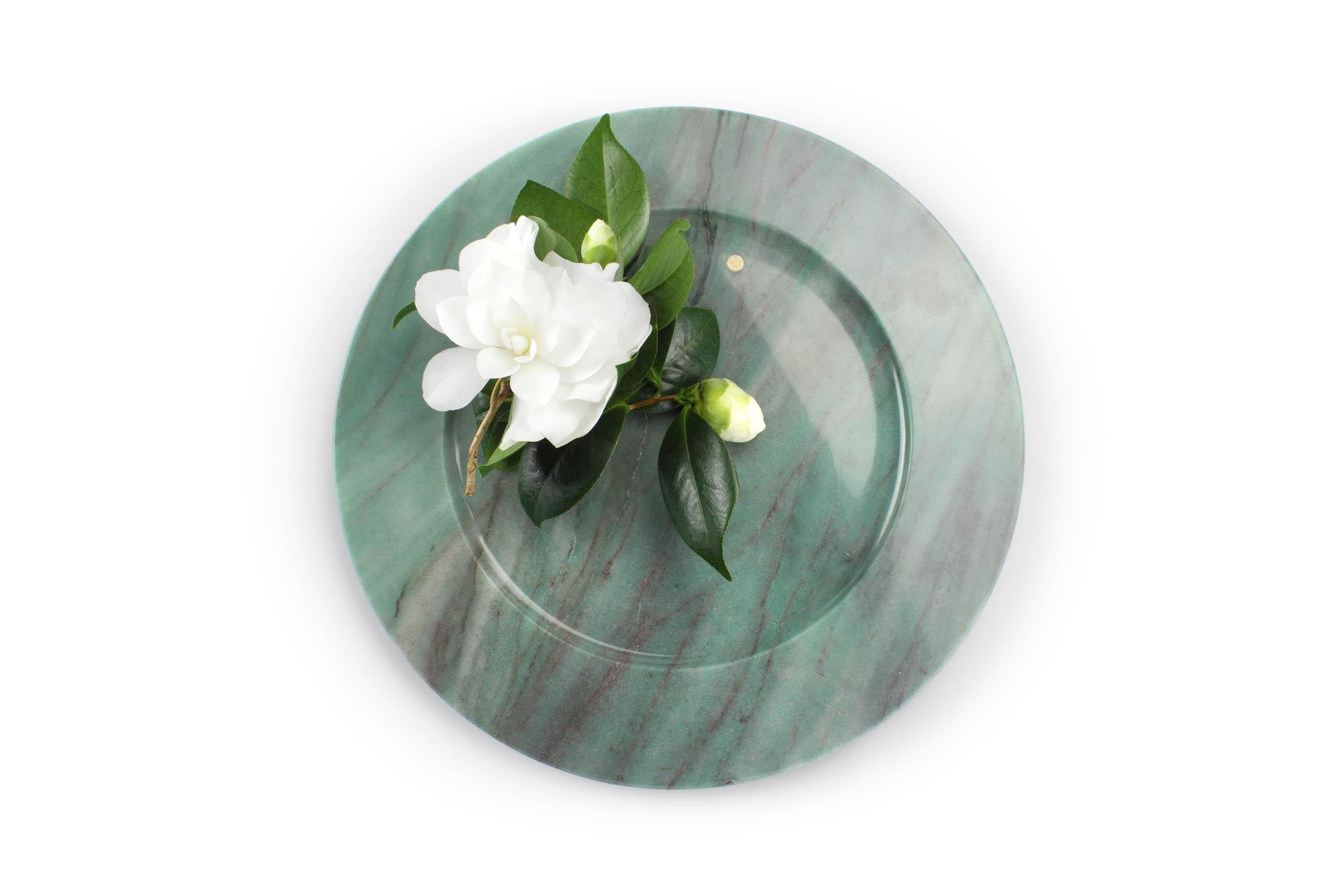 Charger Plates Set of 4 Platters Serveware Green Quartzite Marble Hand-carved For Sale 1