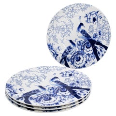 Charger plates Set of 6 porcelain plates birds flower motif by Royal Delft  