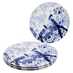 Servierplatten-Set aus 6 Porzellantellern mit Vogel-Blumenmotiv aus Royal Delft  