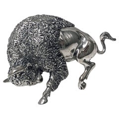 Charging Buffalo Italian Silver Sculpture Mario Cerreti