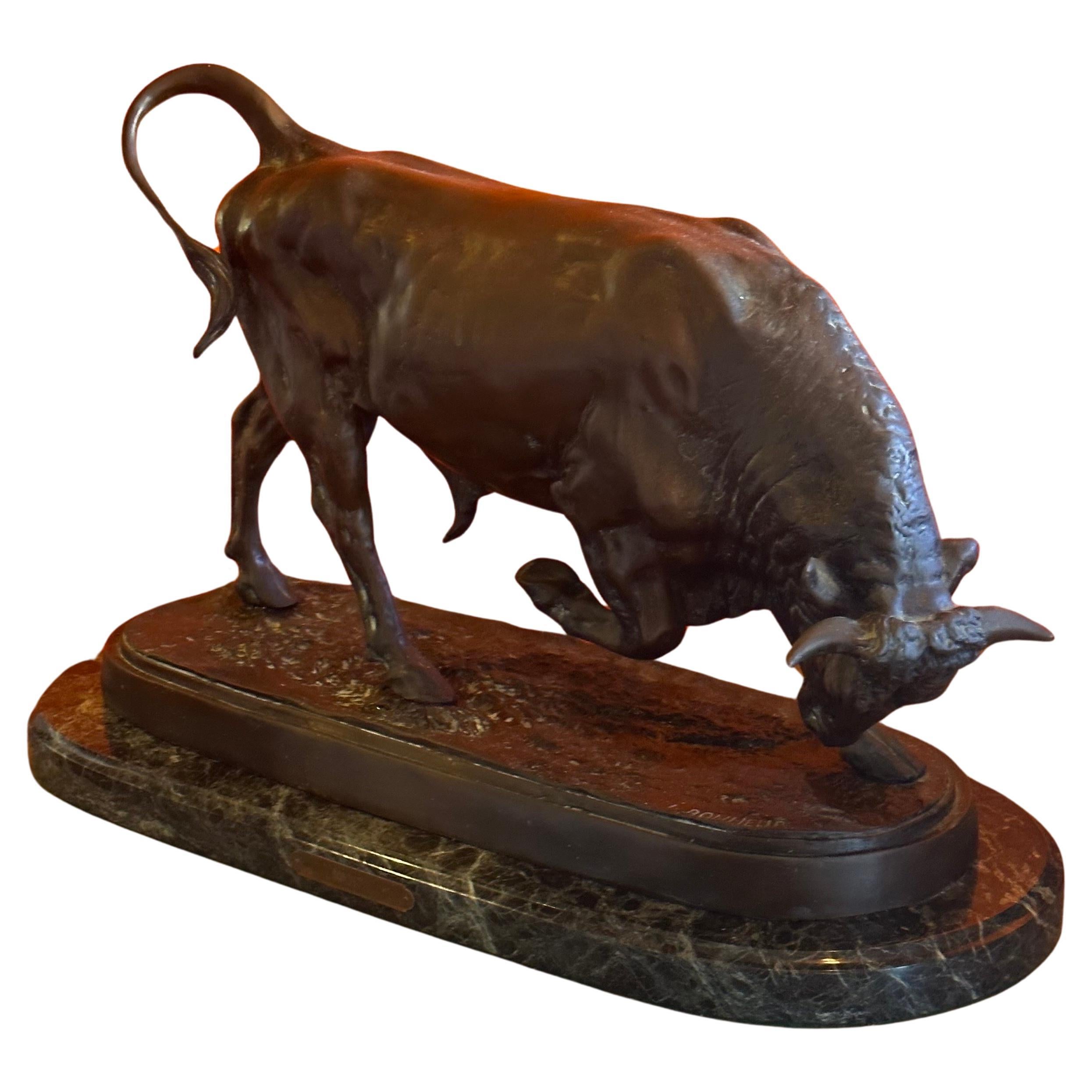 "Charging Bull "Bronze on Marble Base by Isadore Jules Bonheur