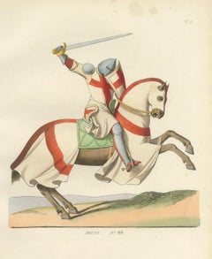 Charging Crusader Knight – Medieval Armor Print, circa 1400, published in 1845