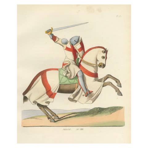 Charging Crusader Knight – Medieval Armor Print, circa 1400, published in 1845