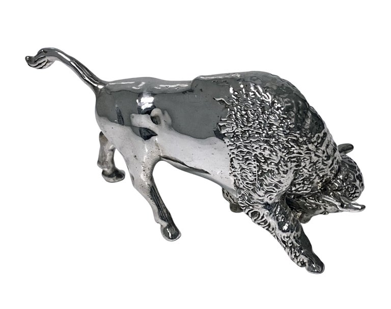 Charging Sterling Silver Bull Sculpture For Sale at 1stDibs
