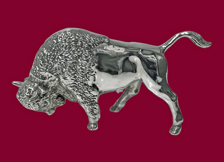 Charging Sterling Silver Bull Sculpture For Sale at 1stDibs