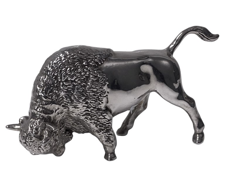 Charging Sterling Silver Bull Sculpture For Sale at 1stDibs