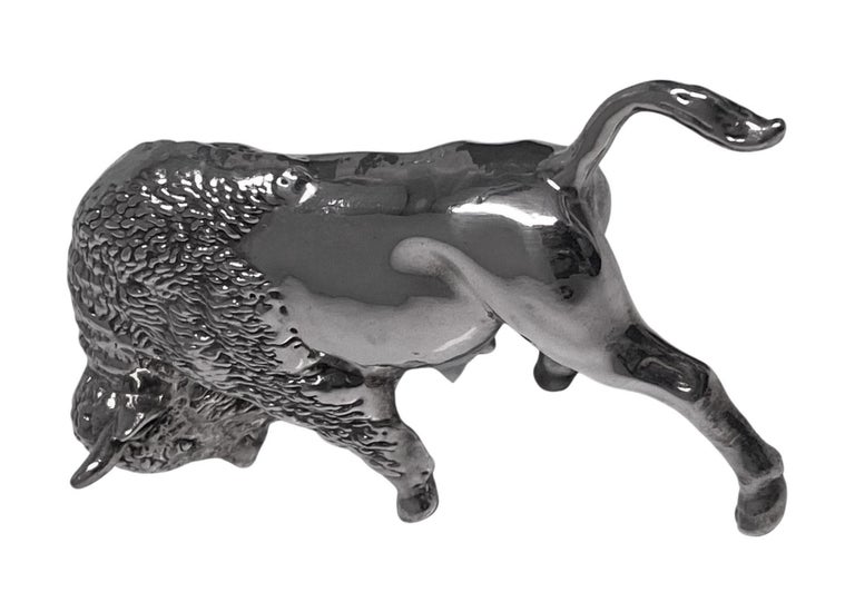 Charging Sterling Silver Bull Sculpture For Sale at 1stDibs