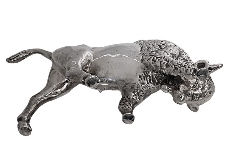 Charging Sterling Silver Bull Sculpture For Sale at 1stDibs
