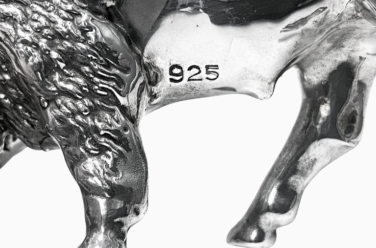 Charging Sterling Silver Bull Sculpture For Sale at 1stDibs