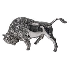 Charging Sterling Silver Bull Sculpture