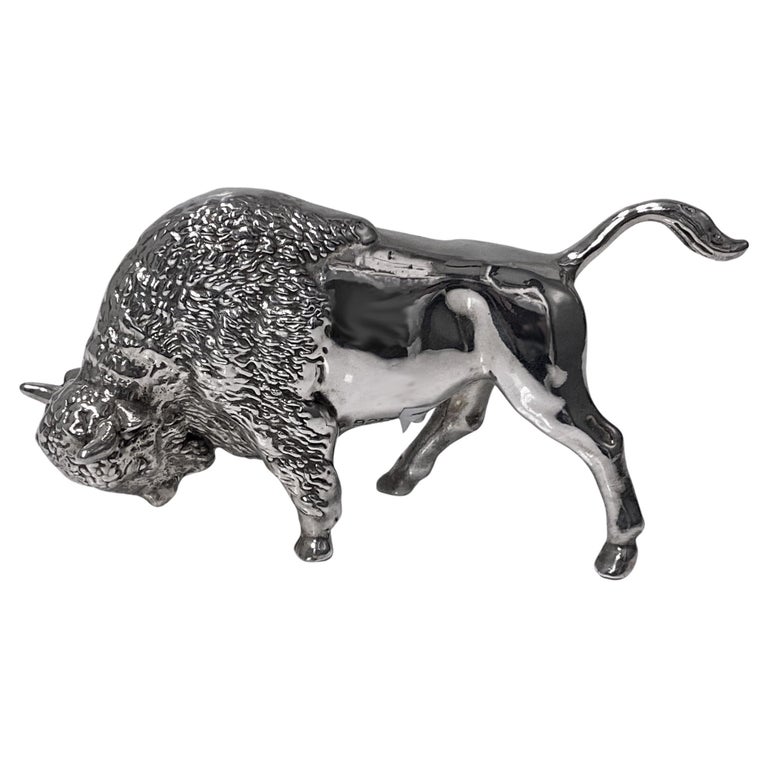 Charging Sterling Silver Bull Sculpture For Sale at 1stDibs