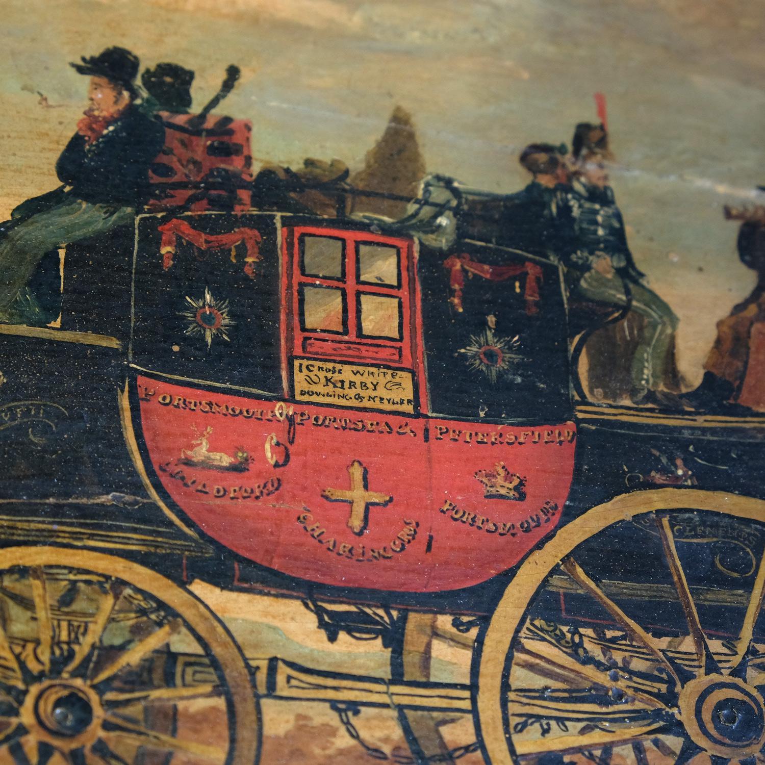 Charing Cross Stagecoach after James Pollard, English Naive School Folk Art In Fair Condition In Totnes, GB