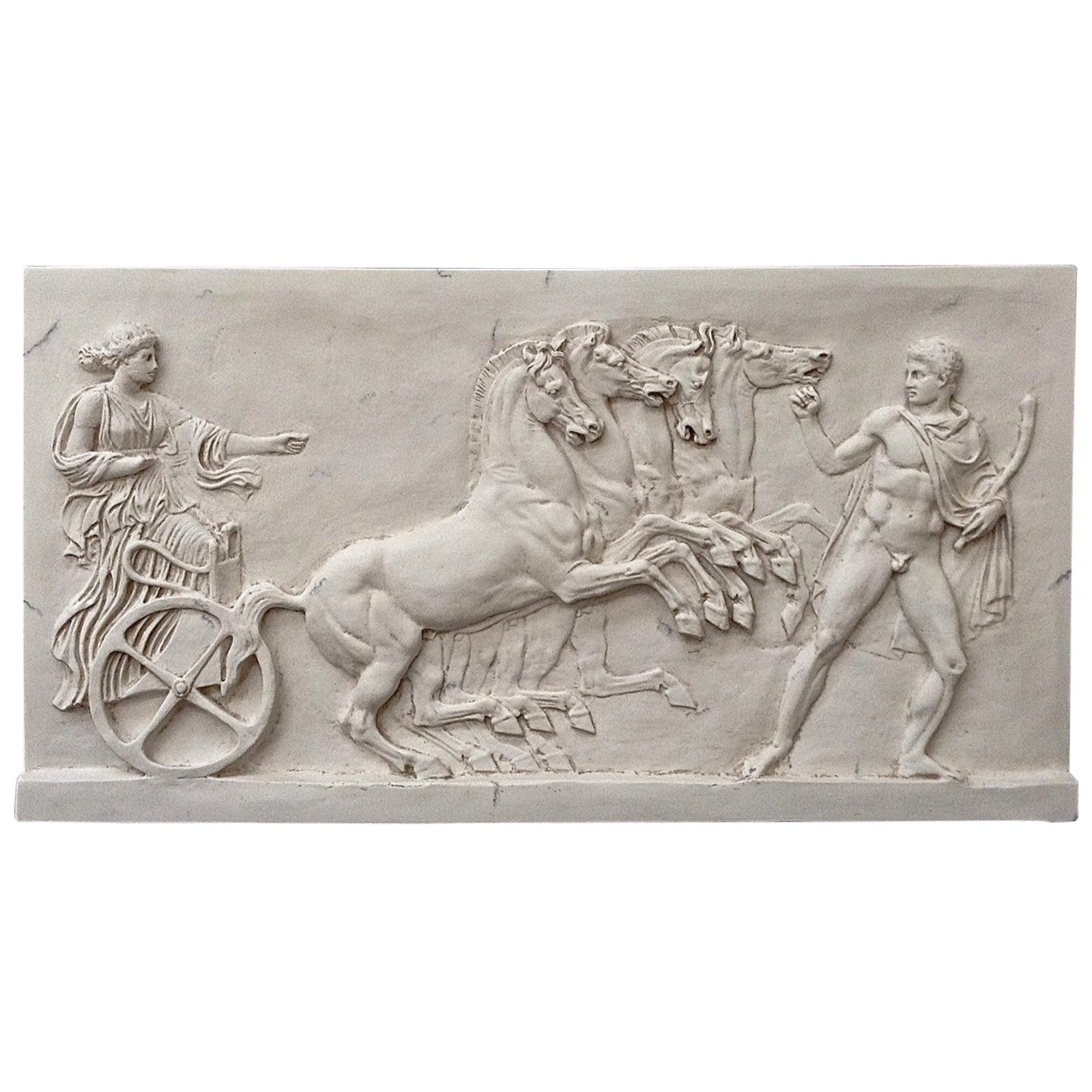 Chariot Four Horse Marble Plaque Left Large, 20th Century For Sale