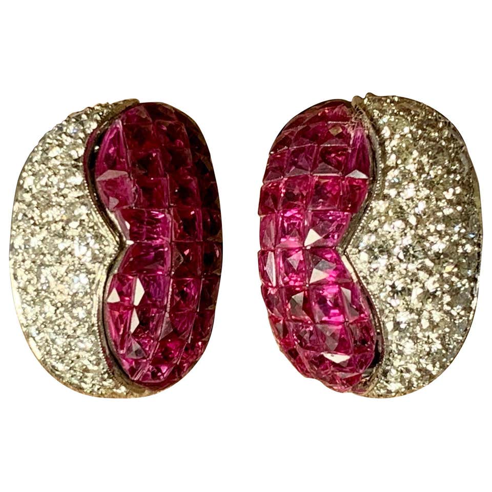 Invisible Mystery Set Ruby and Diamond Flower Brooch and Pendant at ...