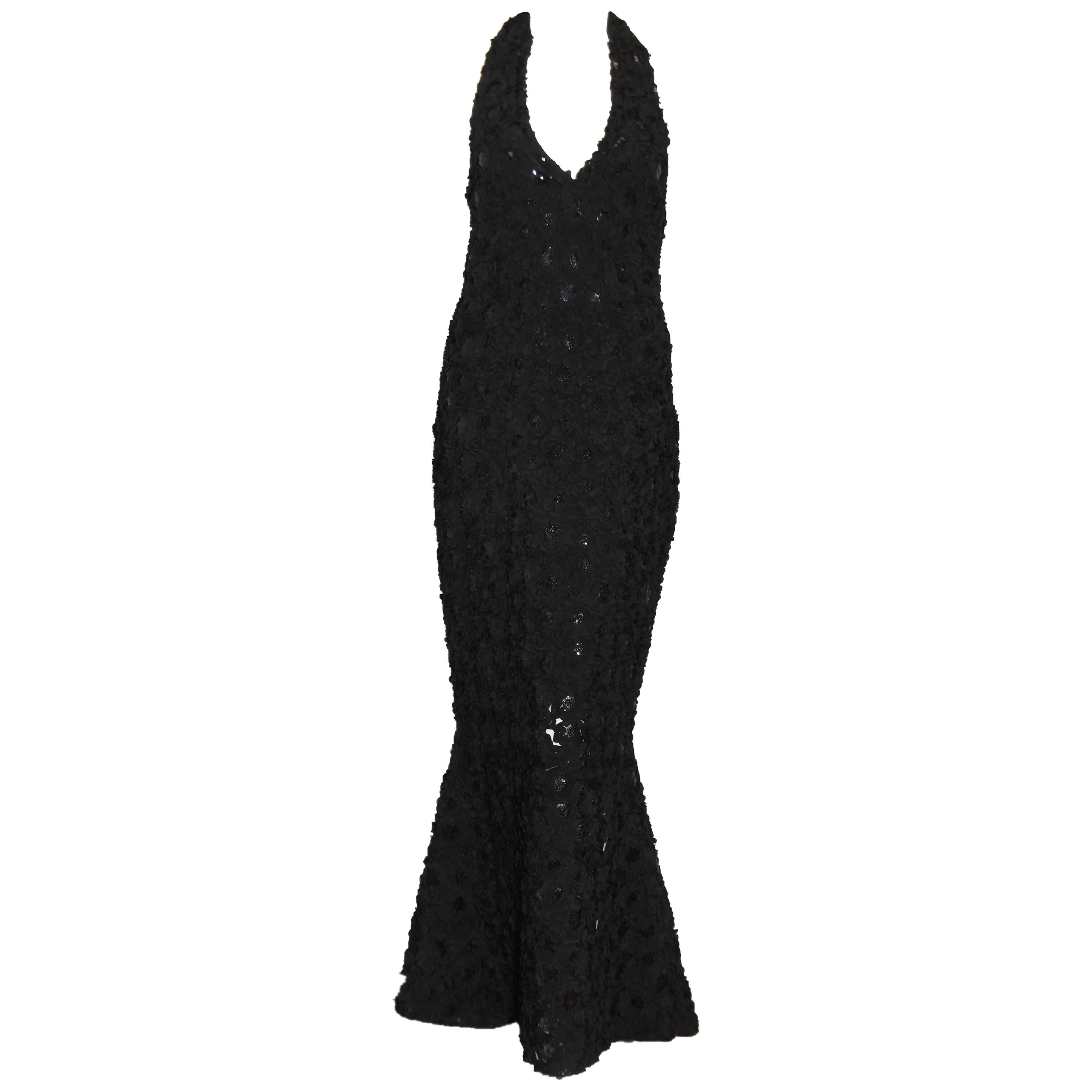 Charismatic Carrie-Me Couture Black Halter Mermaid Style Evening Dress For Sale