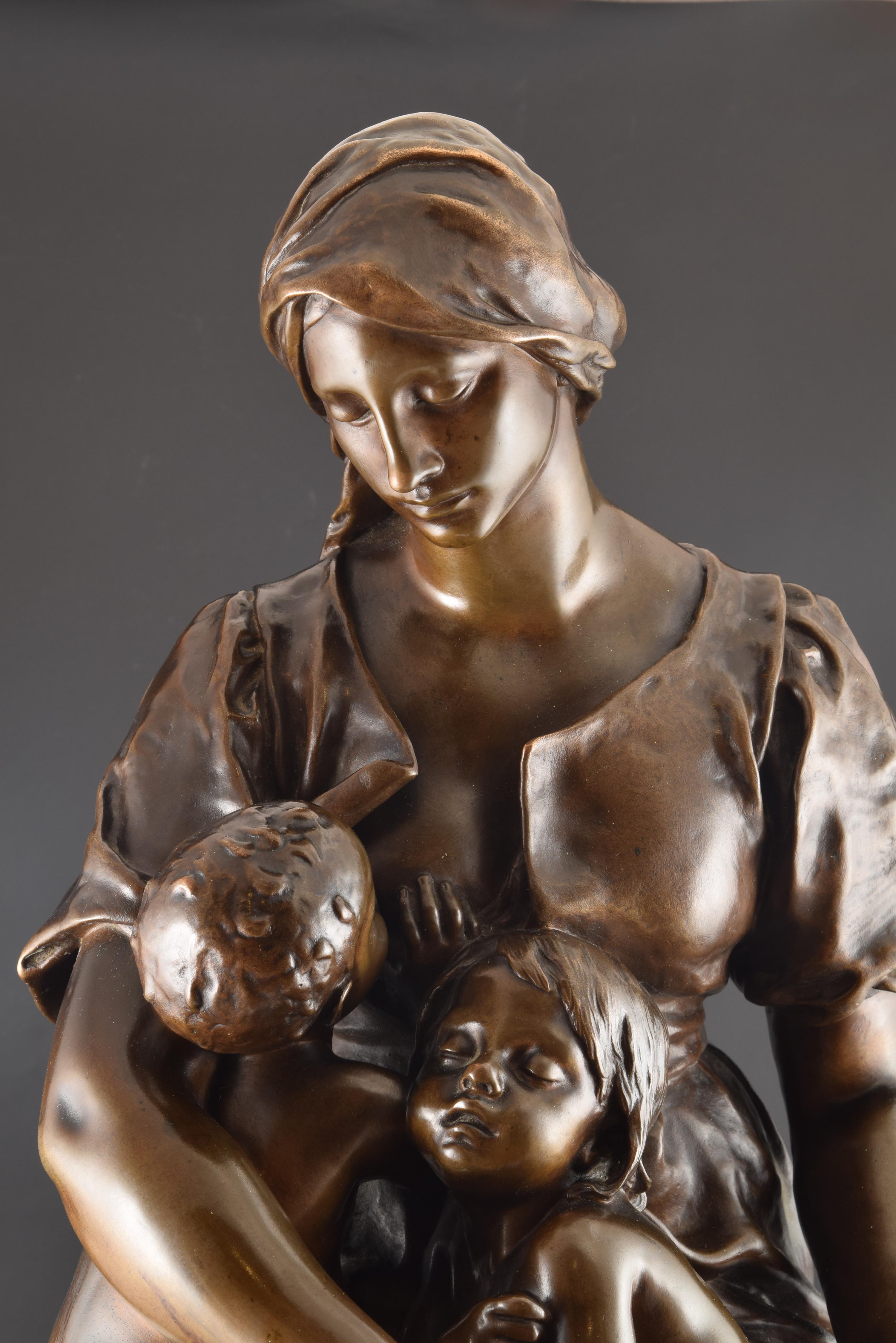 “Charity”, Bronze, 19th Century French School, Signed Paul Dubois 2