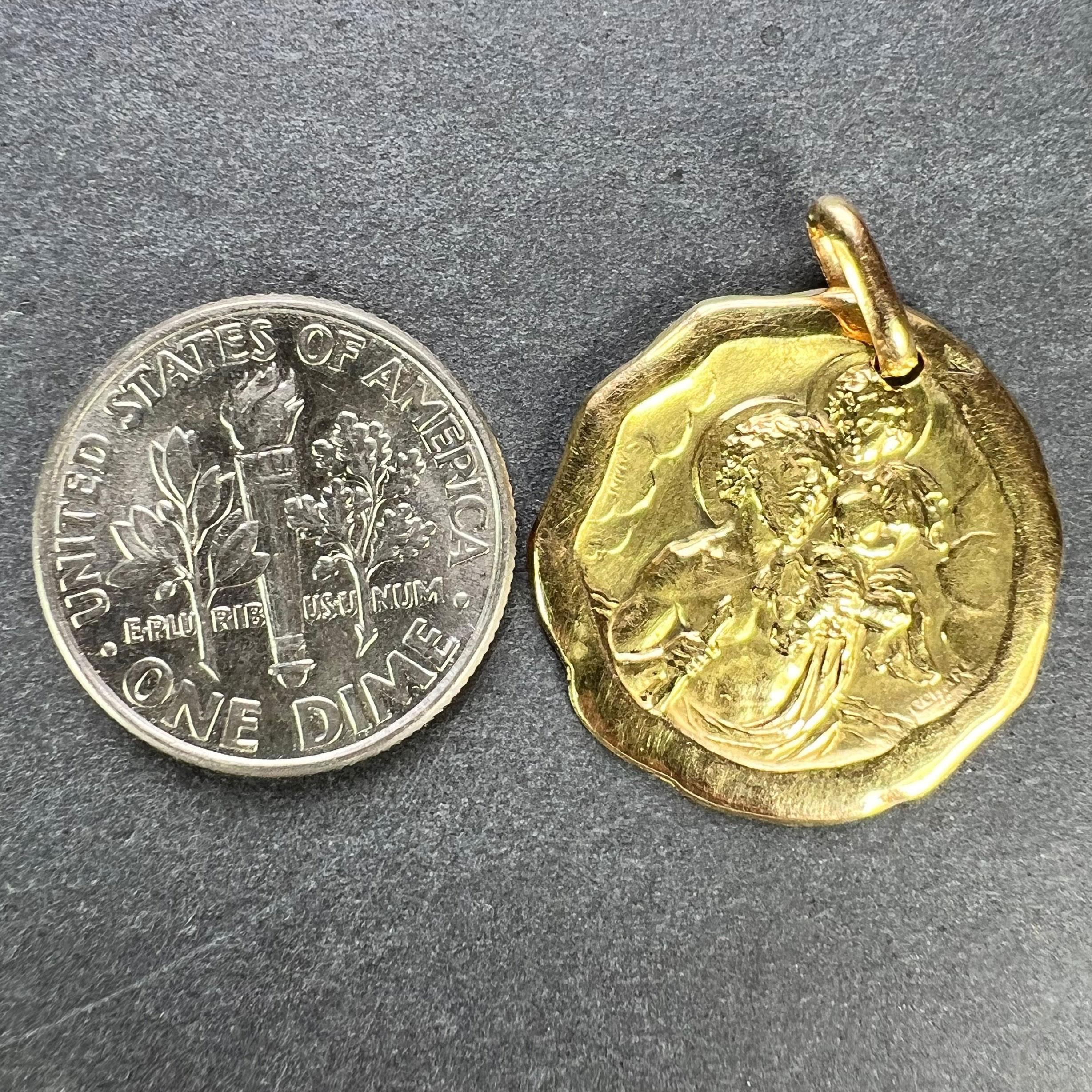 Charl Sanne French Saint Christopher 18K Yellow Gold Charm Pendant For Sale 6