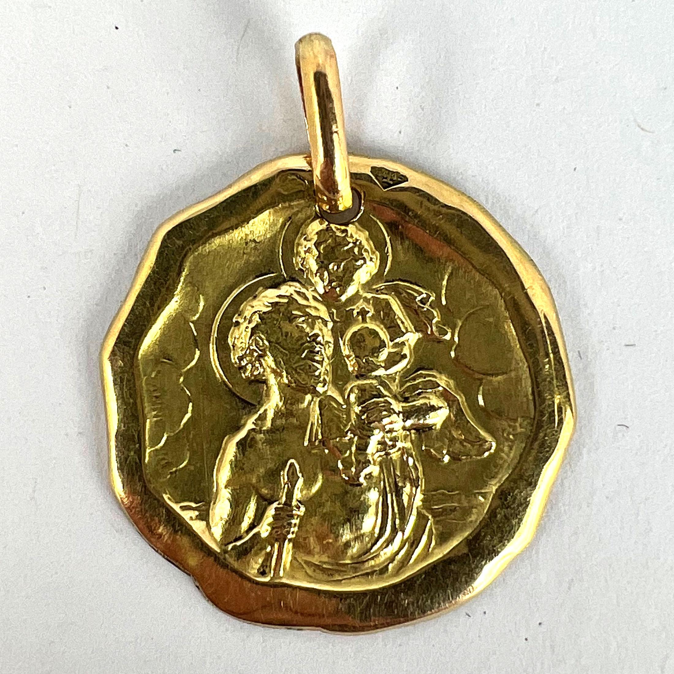Charl Sanne French Saint Christopher 18K Yellow Gold Charm Pendant For Sale 7