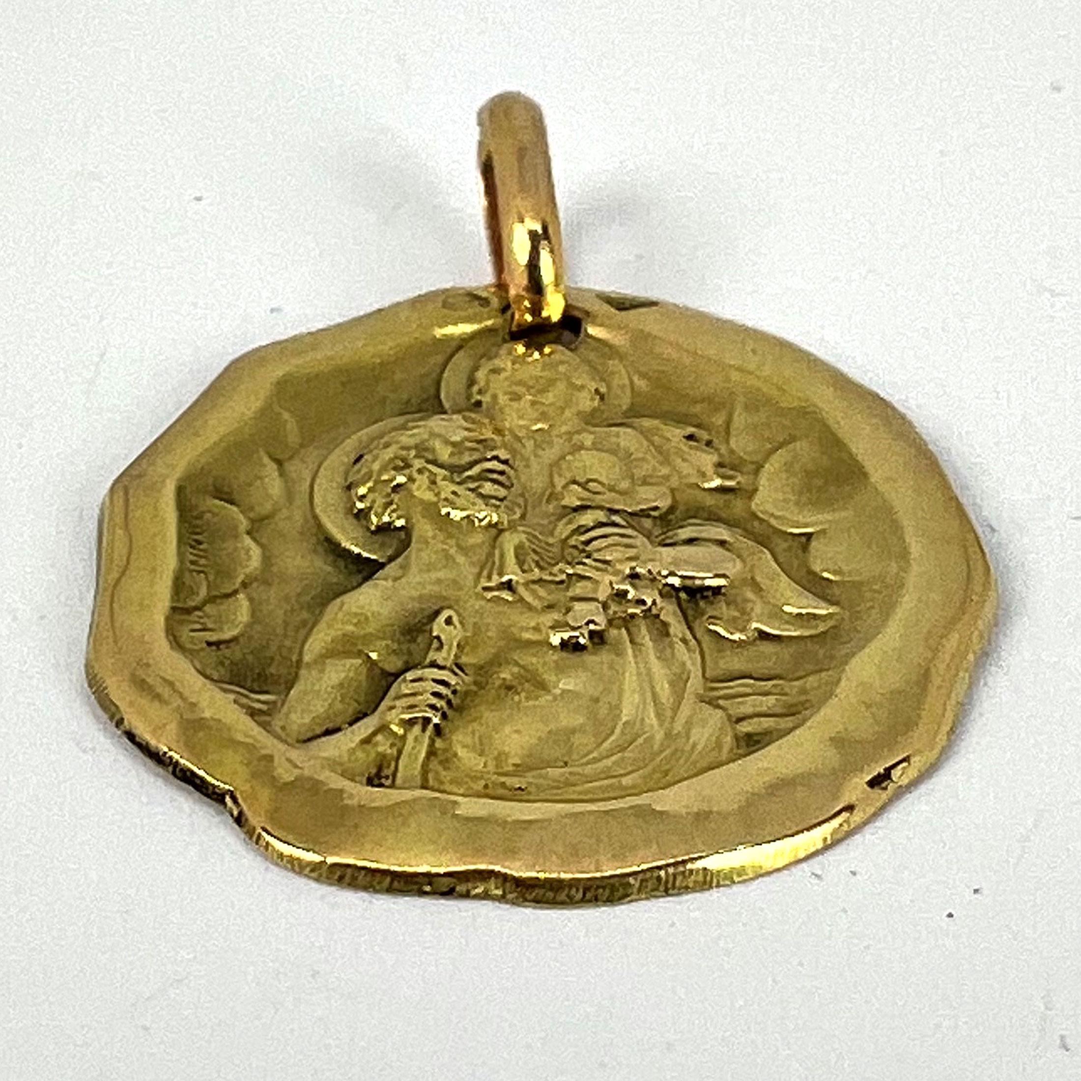 Charl Sanne French Saint Christopher 18K Yellow Gold Charm Pendant For Sale 9