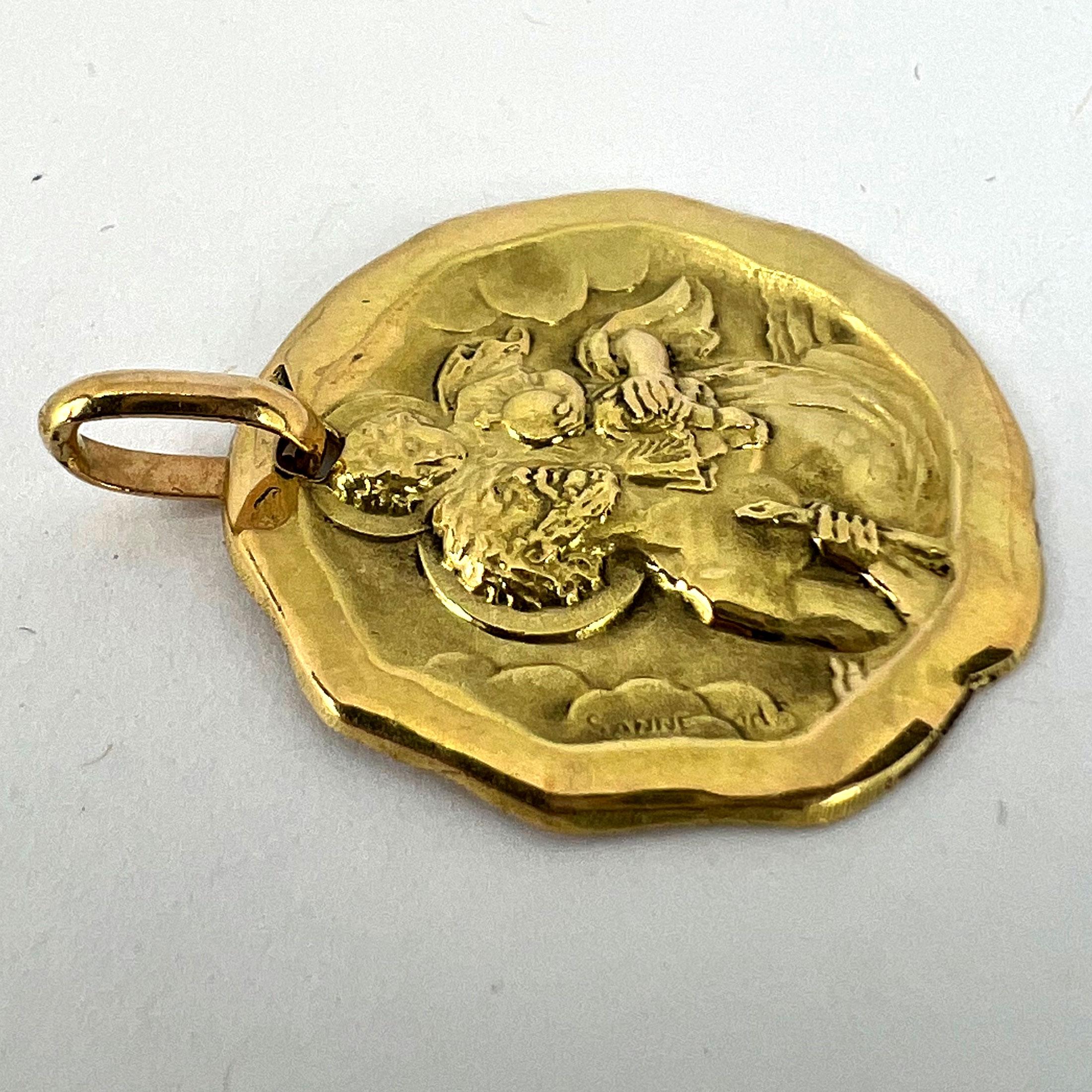 Charl Sanne French Saint Christopher 18K Yellow Gold Charm Pendant For Sale 10