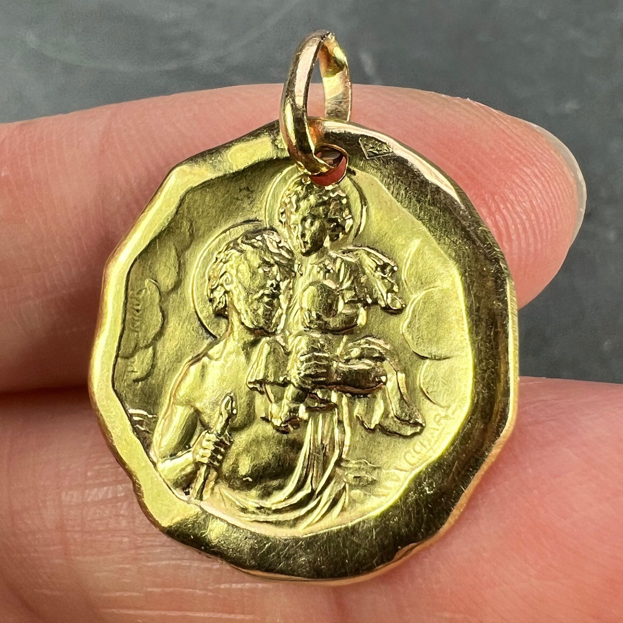 Charl Sanne French Saint Christopher 18K Yellow Gold Charm Pendant For Sale 1