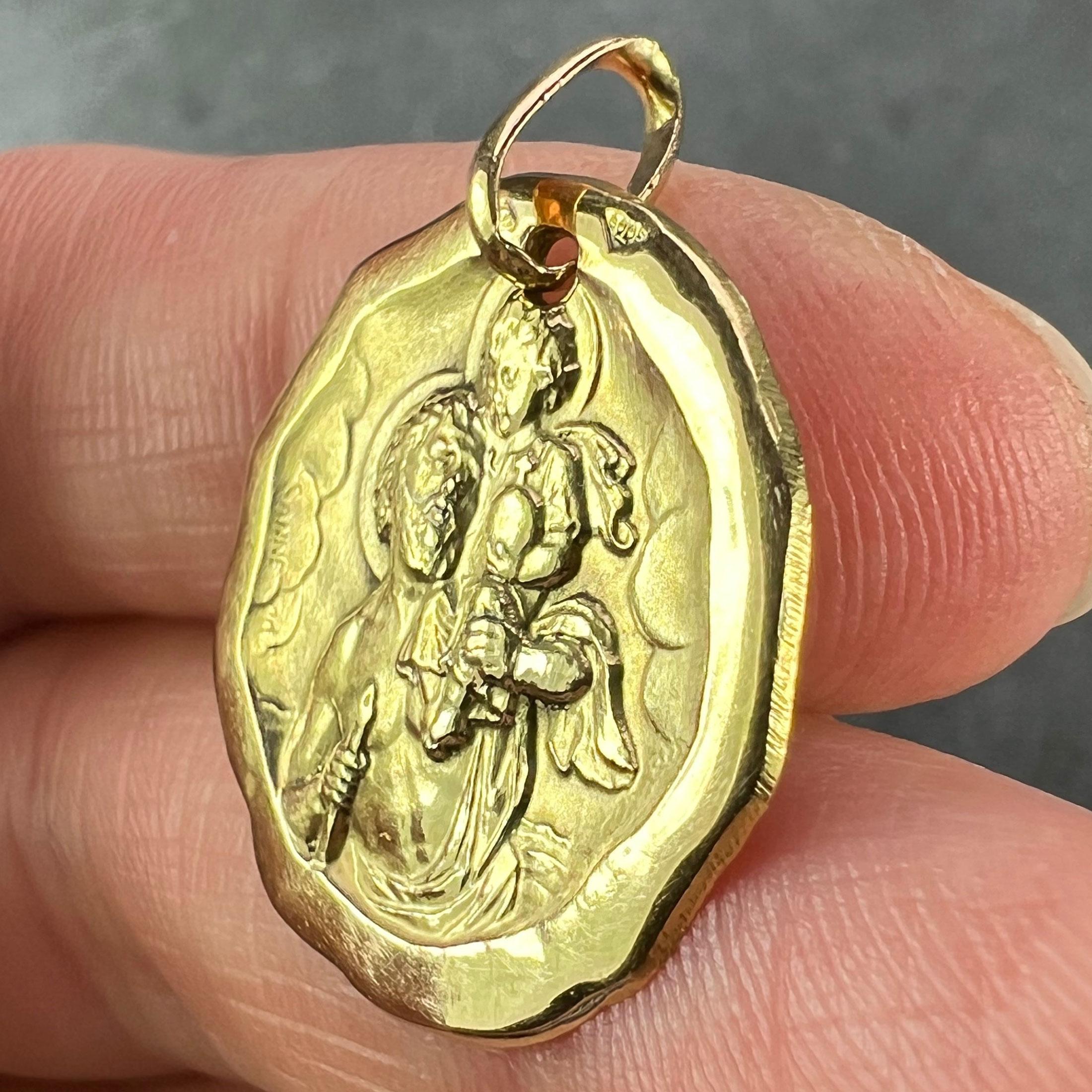 Charl Sanne French Saint Christopher 18K Yellow Gold Charm Pendant For Sale 2