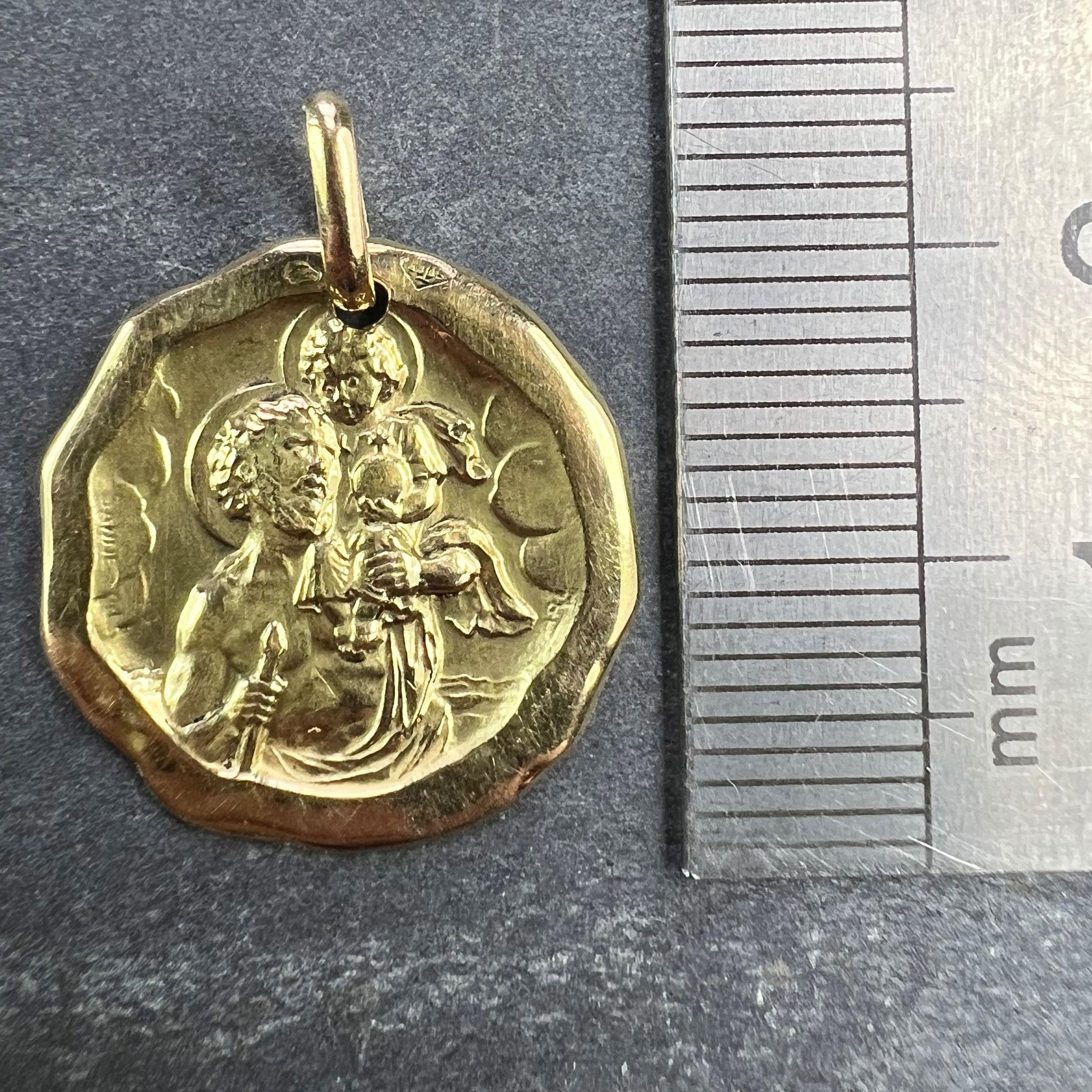Charl Sanne French Saint Christopher 18K Yellow Gold Charm Pendant For Sale 5