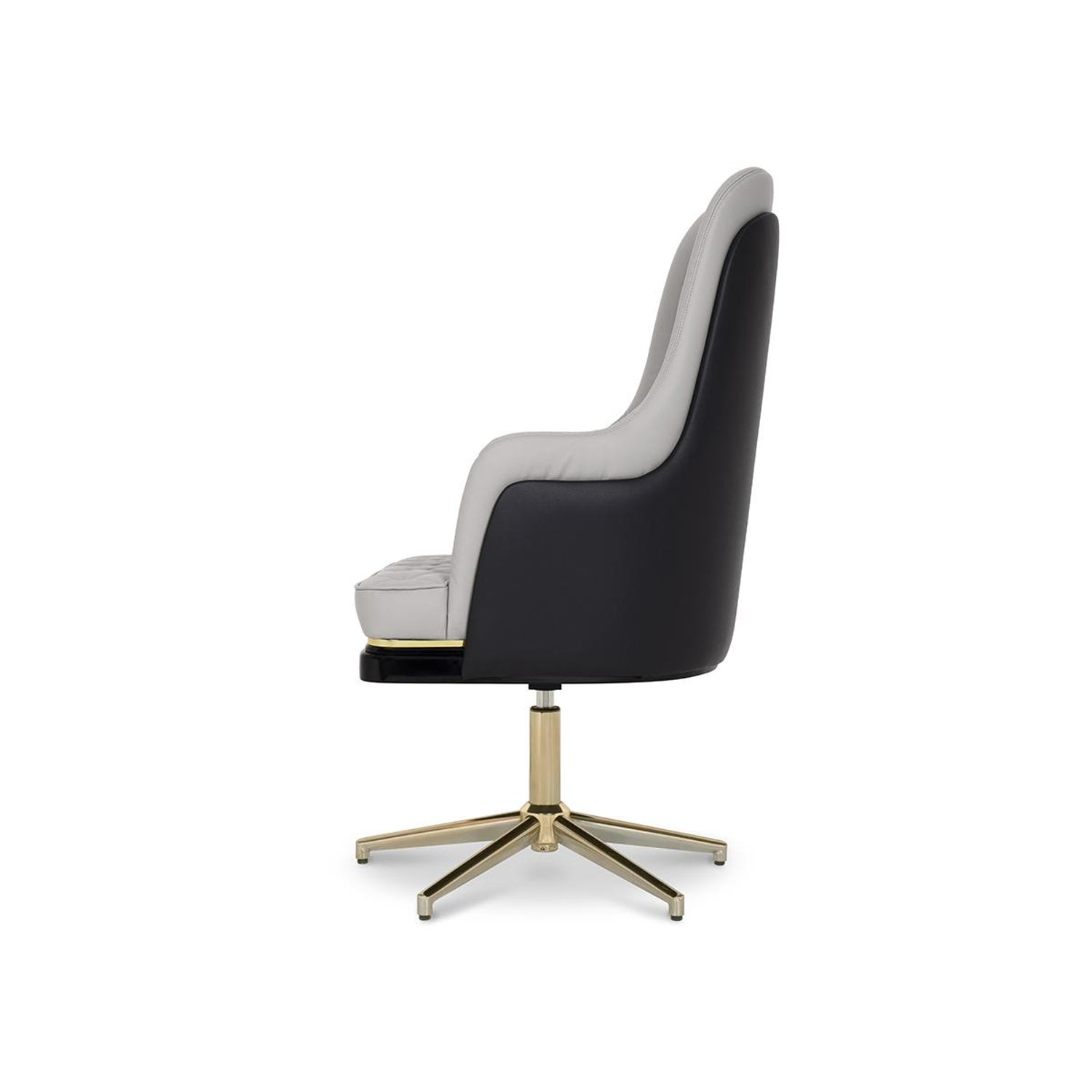 Charla Office Chair In Wood Polished Brass And Black And Grey Leather For Sale At 1stdibs