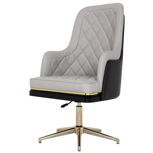 Charla Office Chair In Wood Polished, Grey Leather Office Chair