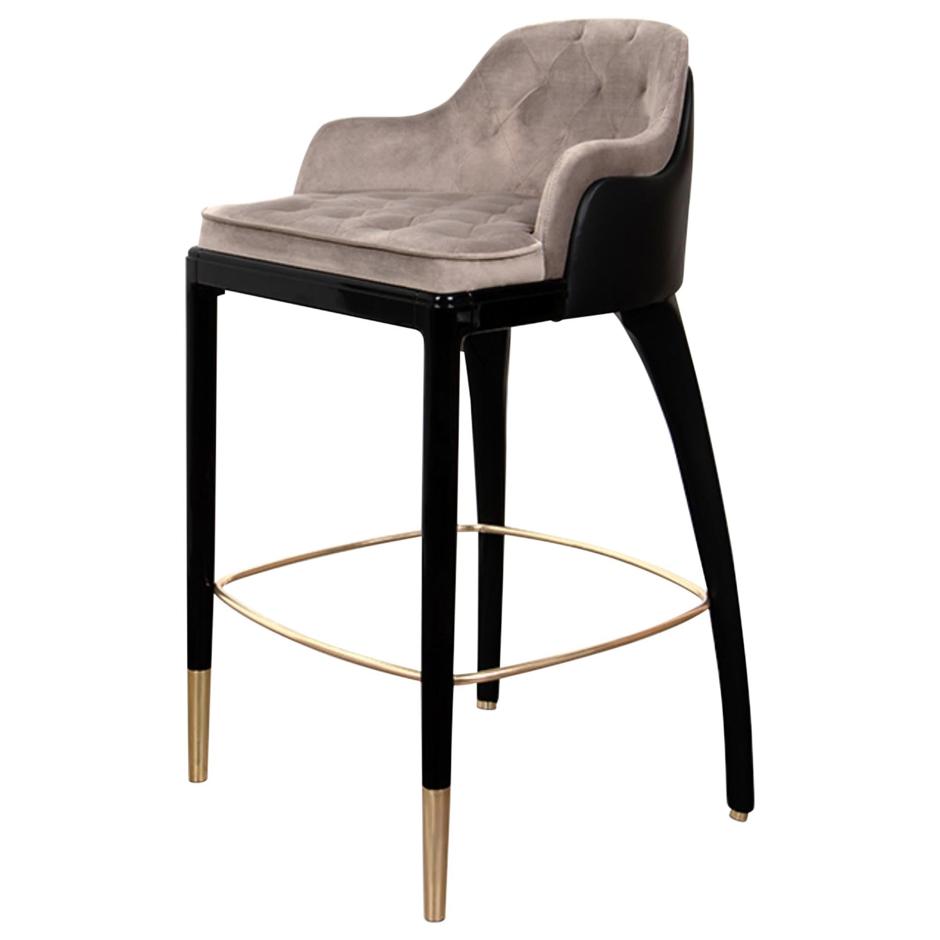 Charla Counter Stool in Leather and Velvet by Luxxu For Sale