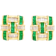 Charle Krypell, 1.90 Carat Diamond, Gold and Emerald Clip-On Earrings