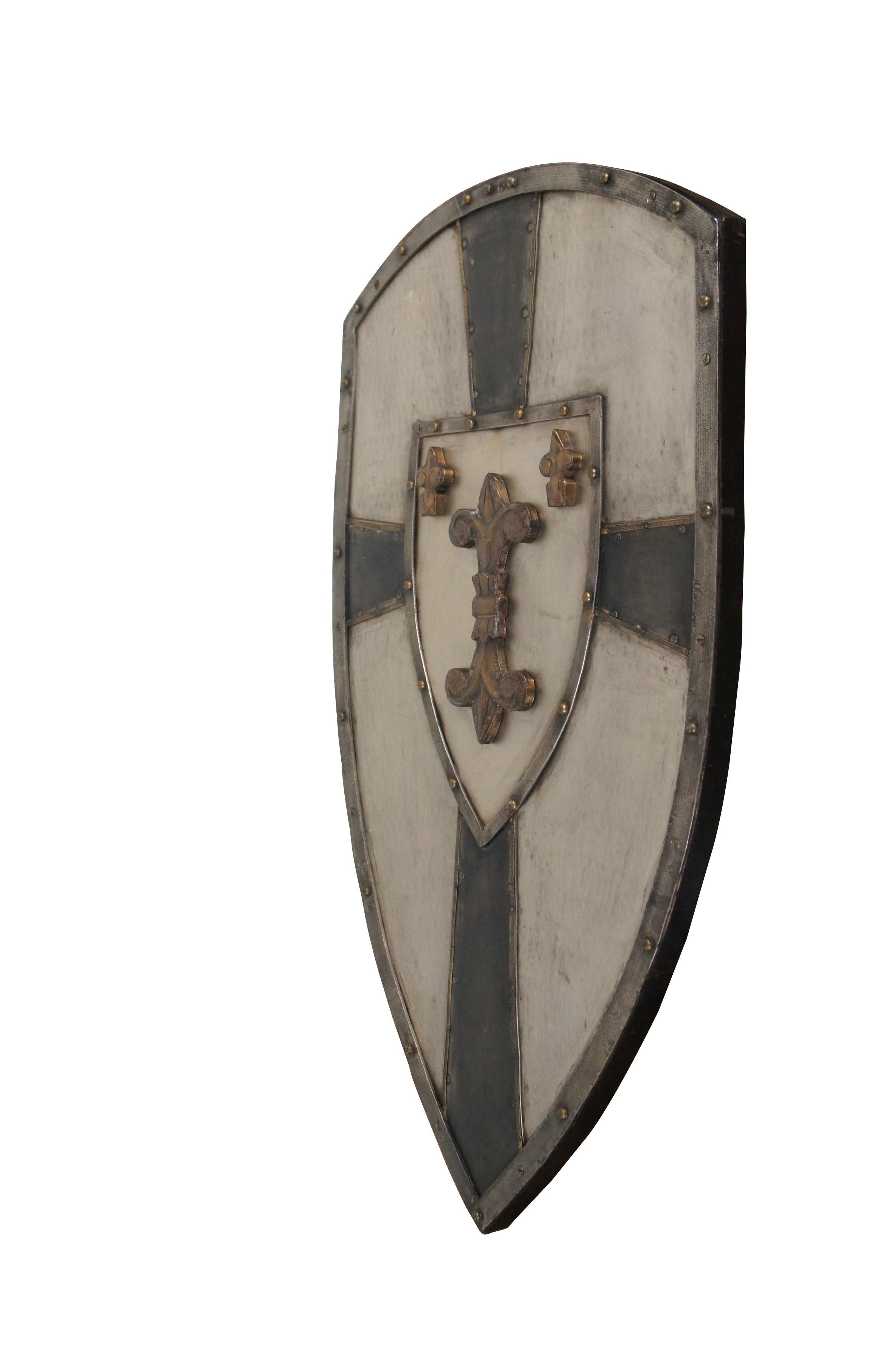 Medieval Charlemagne Hammered Metal French Crusader Knights Shield Fleur de Lis 32